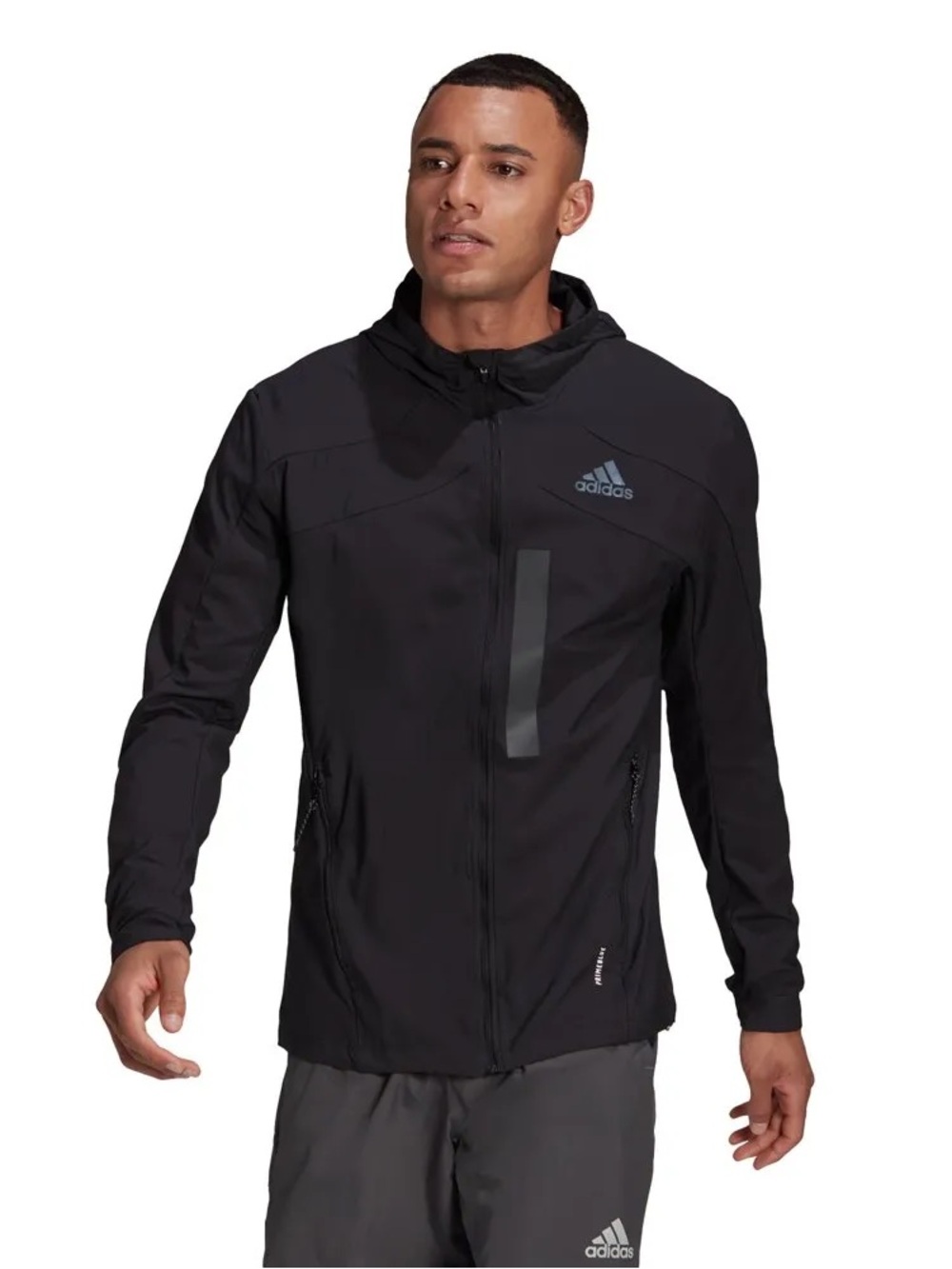 Adidas marathon translucent running jacket black full zip mens medium pockets